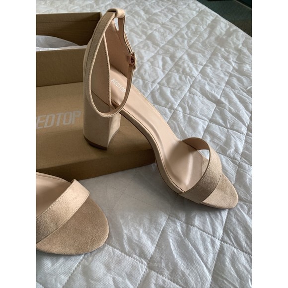 REDTOP Women's Open Toe Chunky 3.9 IN Heel Sandals Ankle Strap Nude Color SZ10😀 - Picture 3 of 16